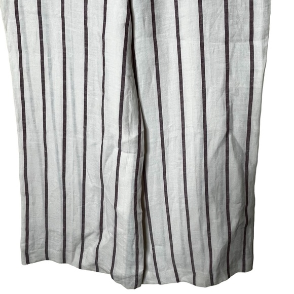Theory Nadeema Wide Leg Stripe Linen Rev Pant in White Red‎ Raspberry - Picture 2 of 11